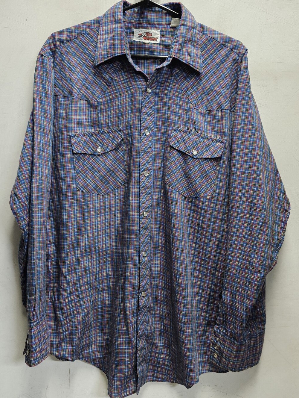 The Westerner Mens Large Vintage 80s 90s Western Cowboy Rhinestone Plaid Shirt